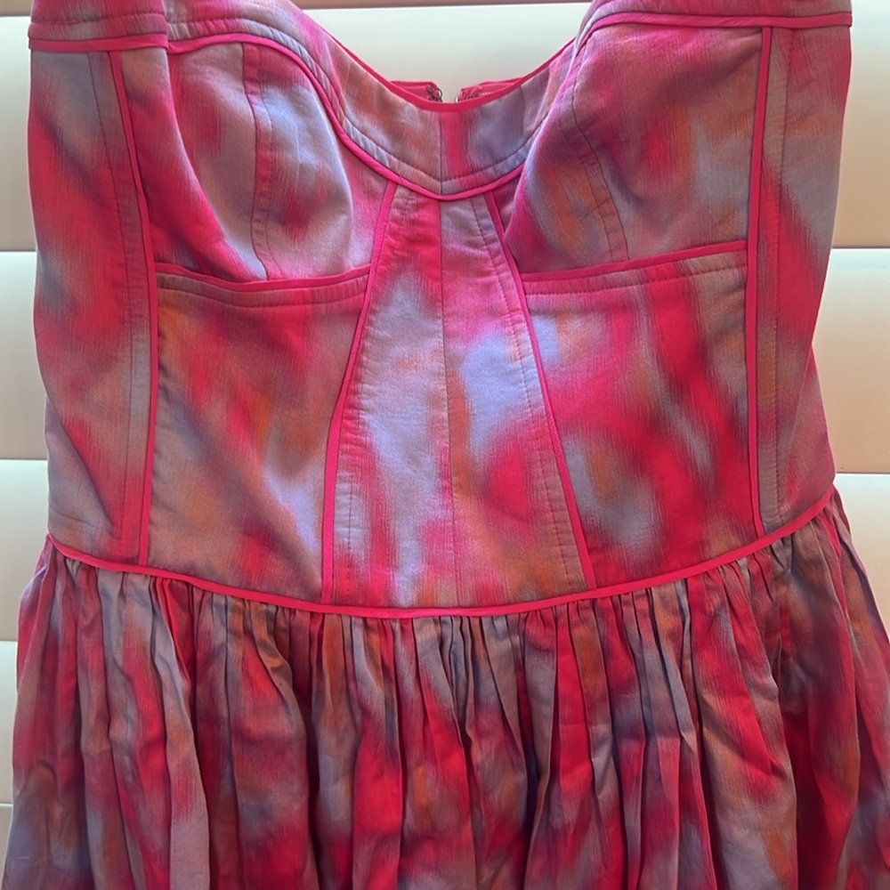 Rebecca Taylor, pink:blue watercolor pattern. Flowy skirt & corset
